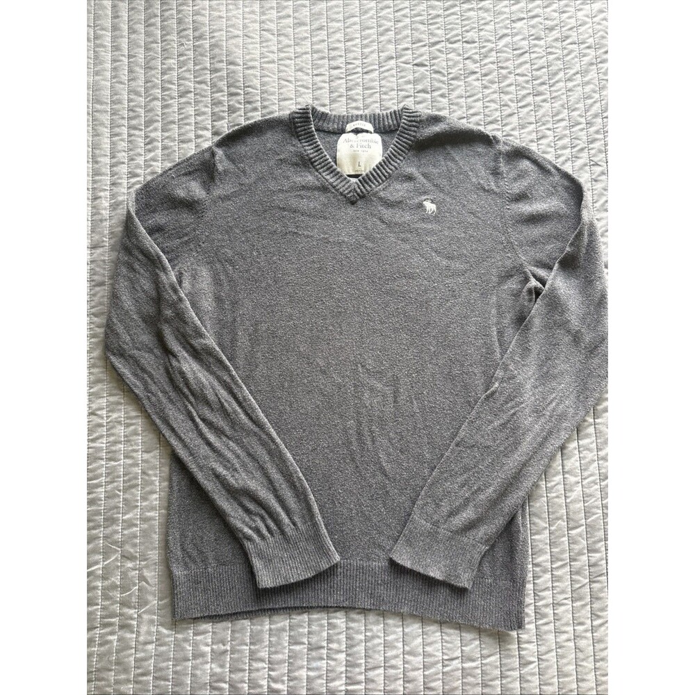 Y2K Abercrombie V-Neck Cashmere Blend Sweater Size Large Gray Mens/Unisex